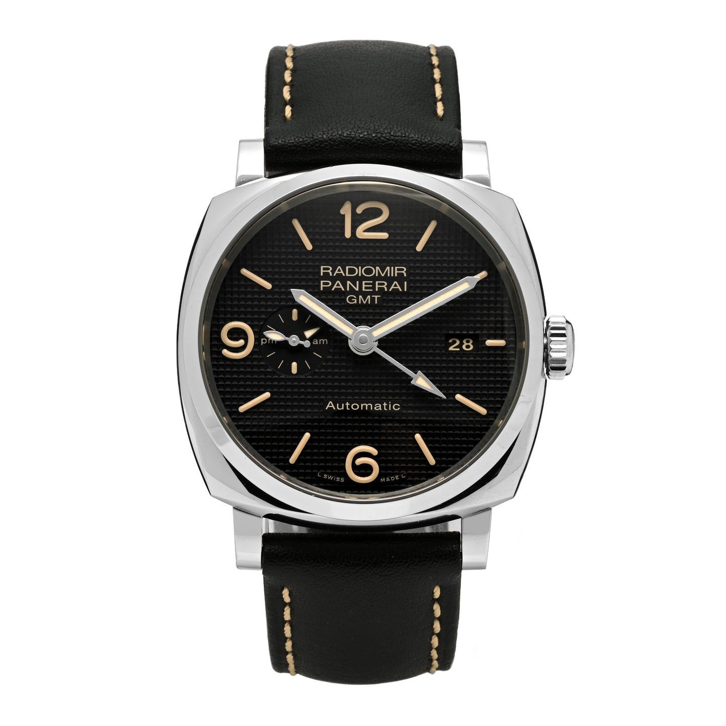 Stainless Steel Calfskin 45mm Radiomir 1940 3 Days GMT Automatic Watch Black PAM00627