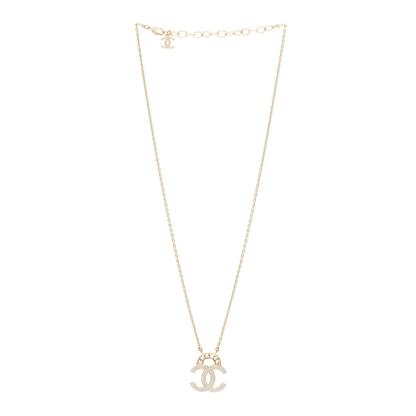 Crystal CC Cutout Logo Pendant Necklace Gold