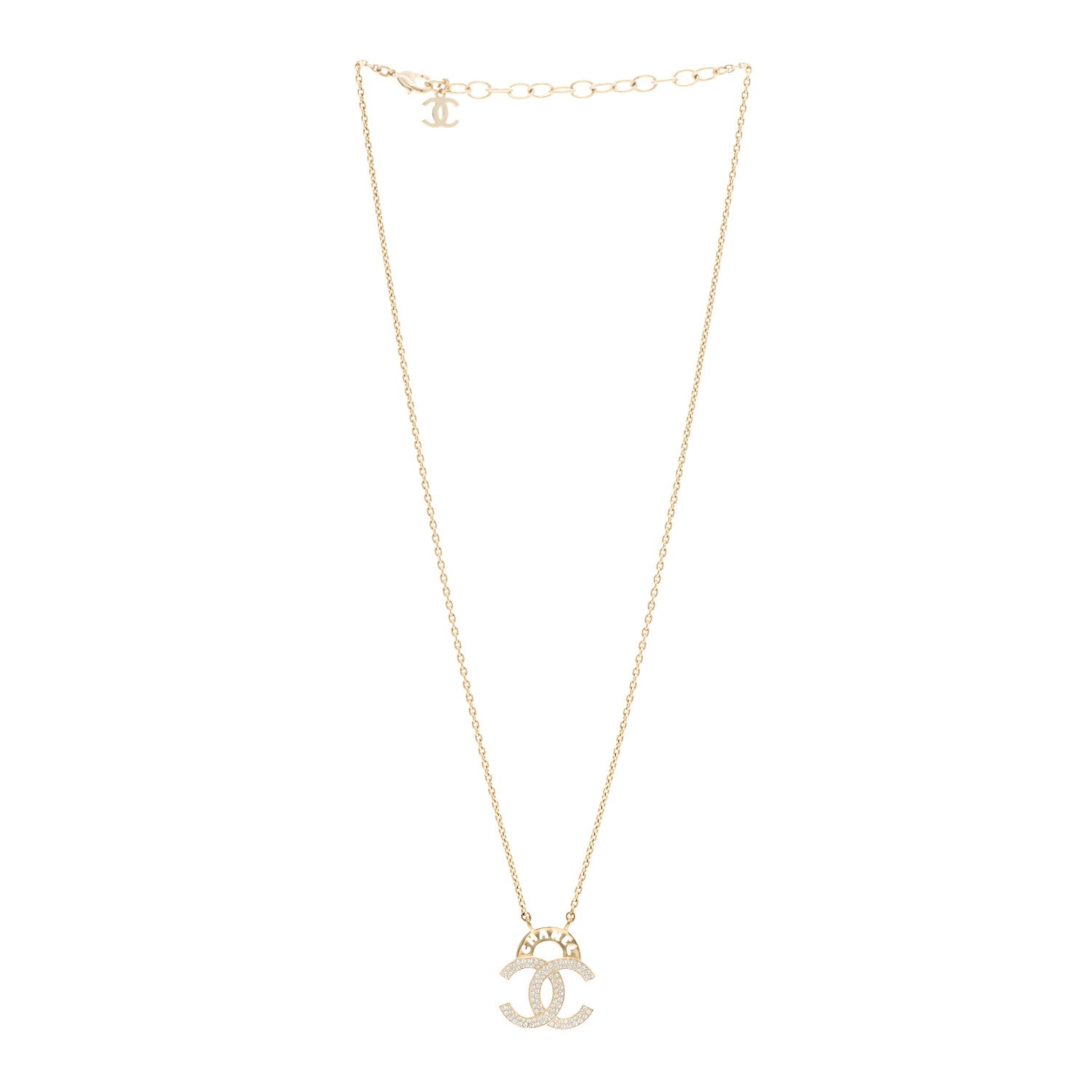 Chanel Crystal CC Cutout Logo Pendant Necklace Gold 3 of 6