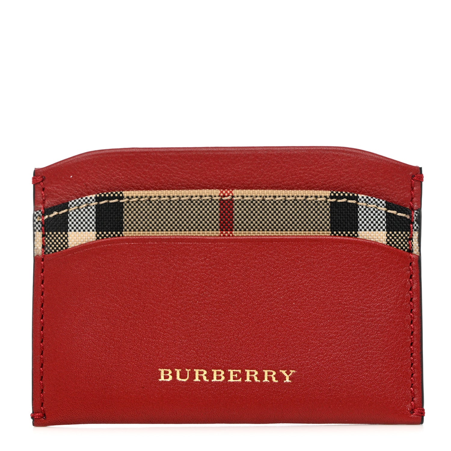 Burberry Calfskin Horseferry Check Izzy Card Case Red 1 of 8