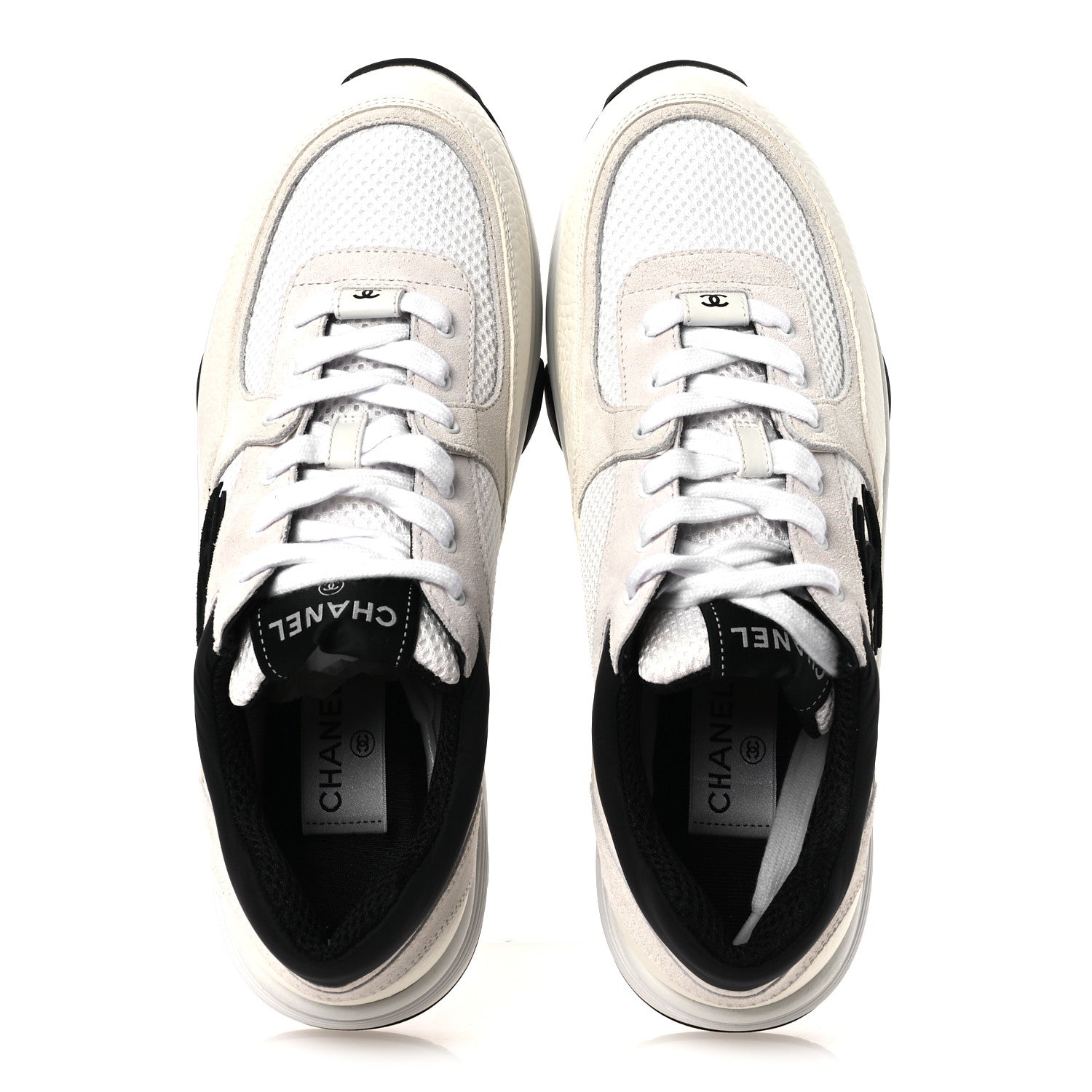 靴 CHANEL 35,5 Chanel Mesh Suede Grained Calfskin Womens CC Sneakers 39.5 White