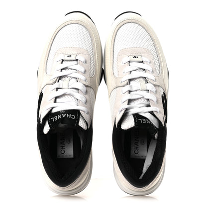 Chanel Mesh Suede Grained Calfskin Womens CC Sneakers 39.5 White Black 2 of 11