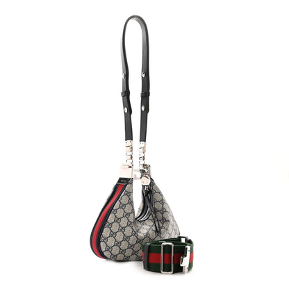 Gucci GG Supreme Monogram Textured Calfskin Web Small Attache Shoulder Bag Beige Blue 3 of 9