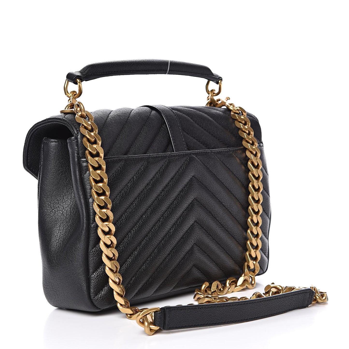 Sheepskin Matelasse Chevron Monogram Medium College Bag Black