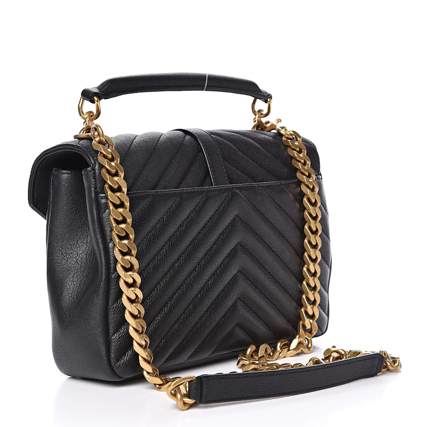 Saint Laurent Sheepskin Matelasse Chevron Monogram Medium College Bag Black 3 of 10