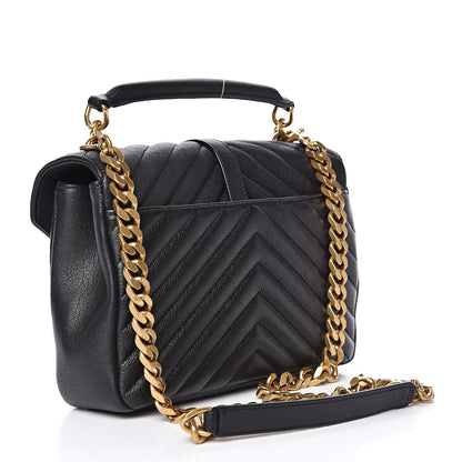 Saint Laurent Sheepskin Matelasse Chevron Monogram Medium College Bag Black 3 of 10