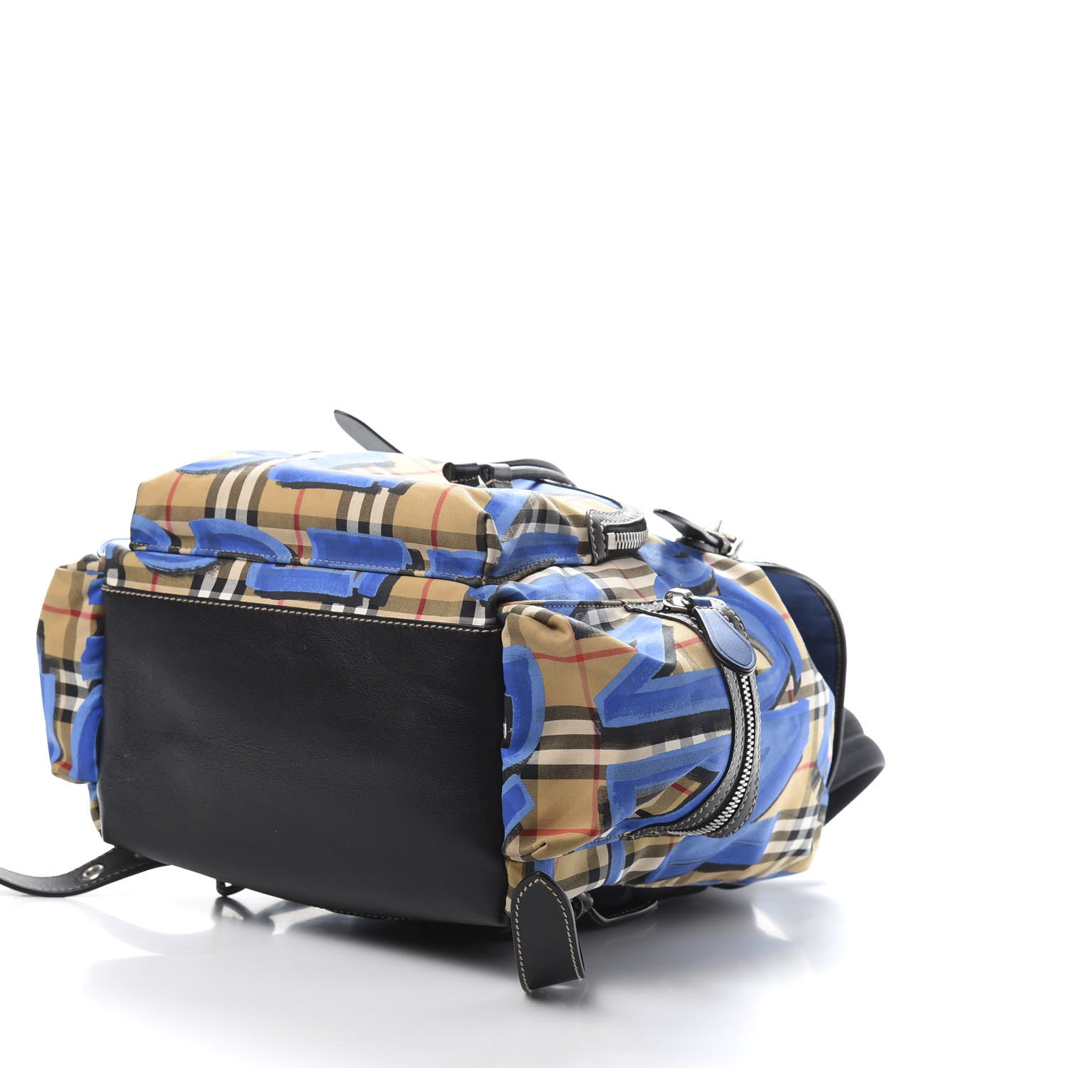 Burberry Vintage Check Graffiti Print Large Rucksack Backpack Blue Antique Yellow 646215 – FASHIONPHILE