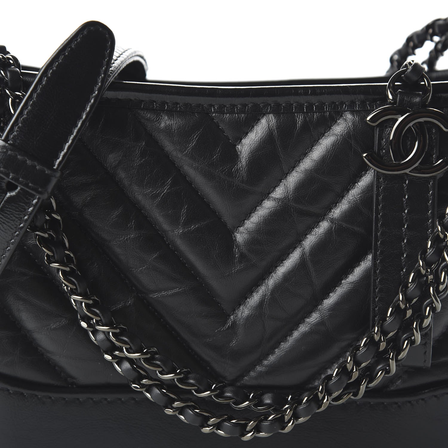 Chanel Aged Calfskin Chevron Quilted Small Gabrielle Hobo So Black 10 of 10