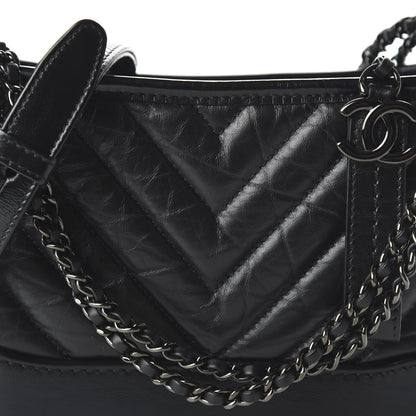Chanel Aged Calfskin Chevron Quilted Small Gabrielle Hobo So Black 10 of 10
