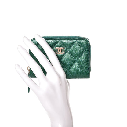 Chanel Metallic Caviar Quilted Zip Coin Purse Green 2 of 8