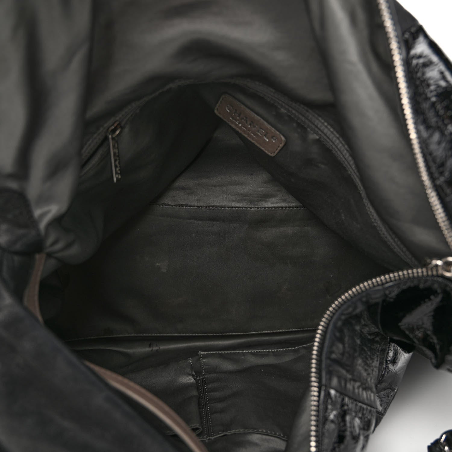 Chanel Lambskin Patent Calfskin Brooklyn Patchwork Hobo Black 5 of 11