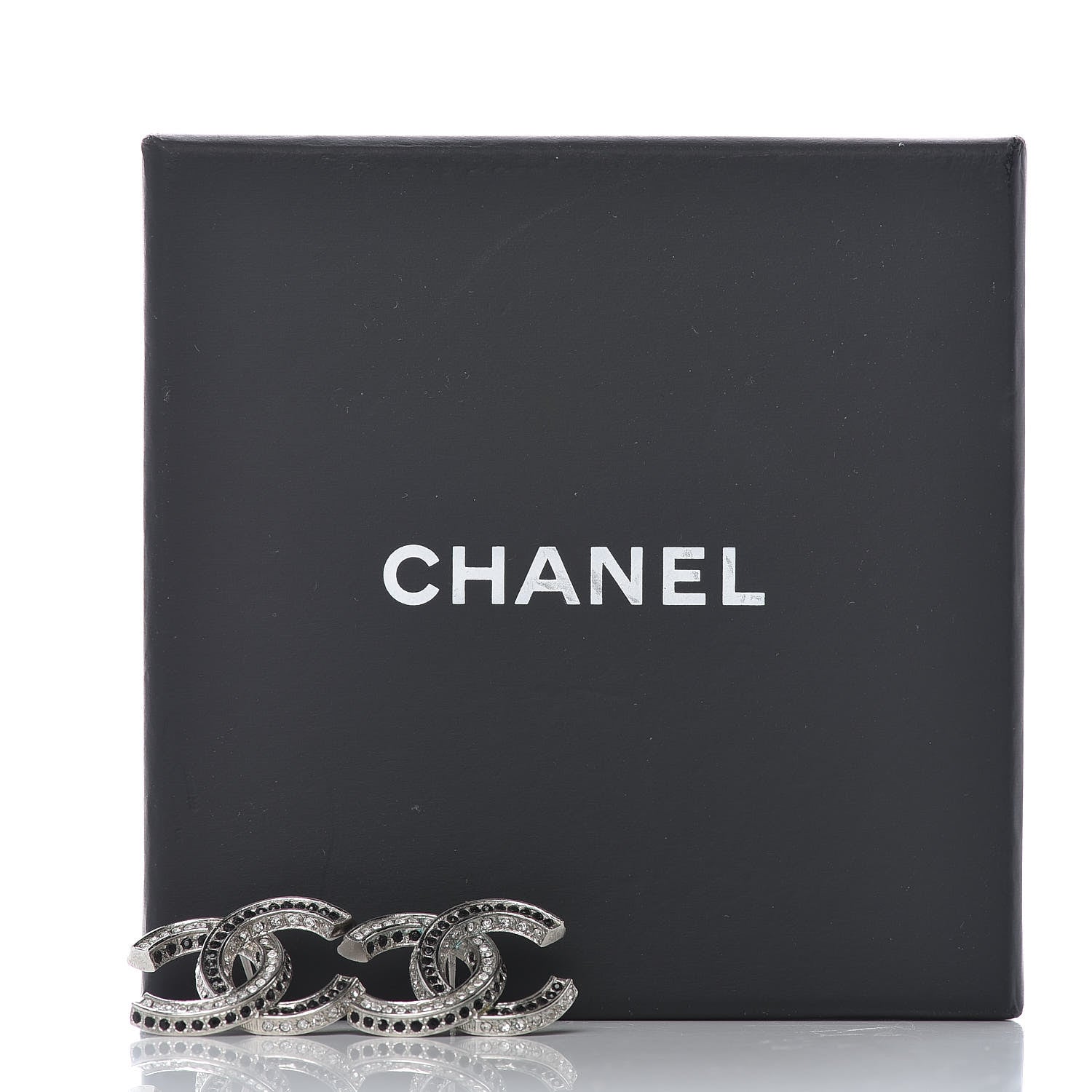 Chanel Crystal CC Earrings Silver Black 5 of 5