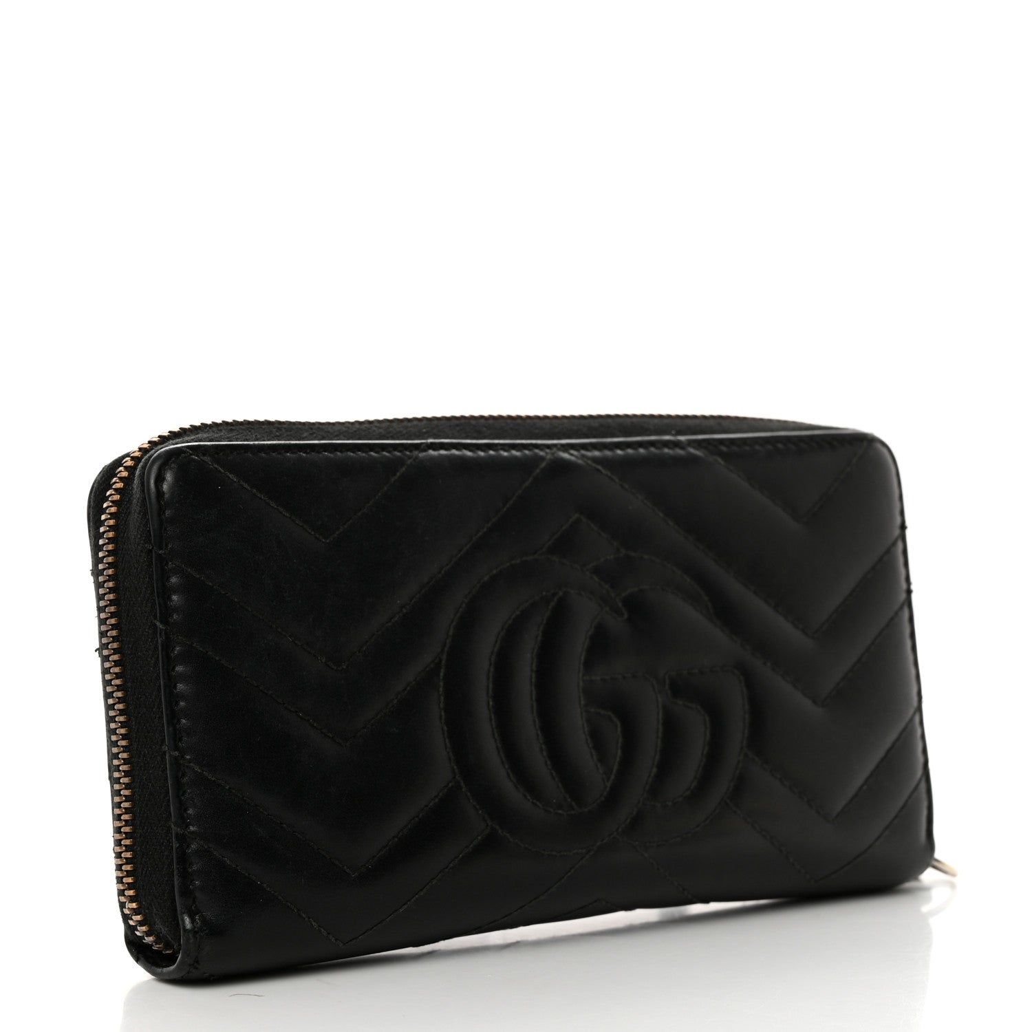 Gucci Calfskin Matelasse GG Marmont Zip Around Wallet Black 3 of 7