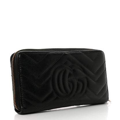 Gucci Calfskin Matelasse GG Marmont Zip Around Wallet Black 3 of 7