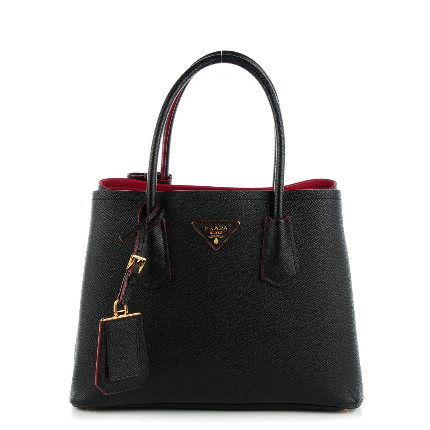 Prada Saffiano Cuir Small Double Bag Nero Black Ciliegia 1 of 6
