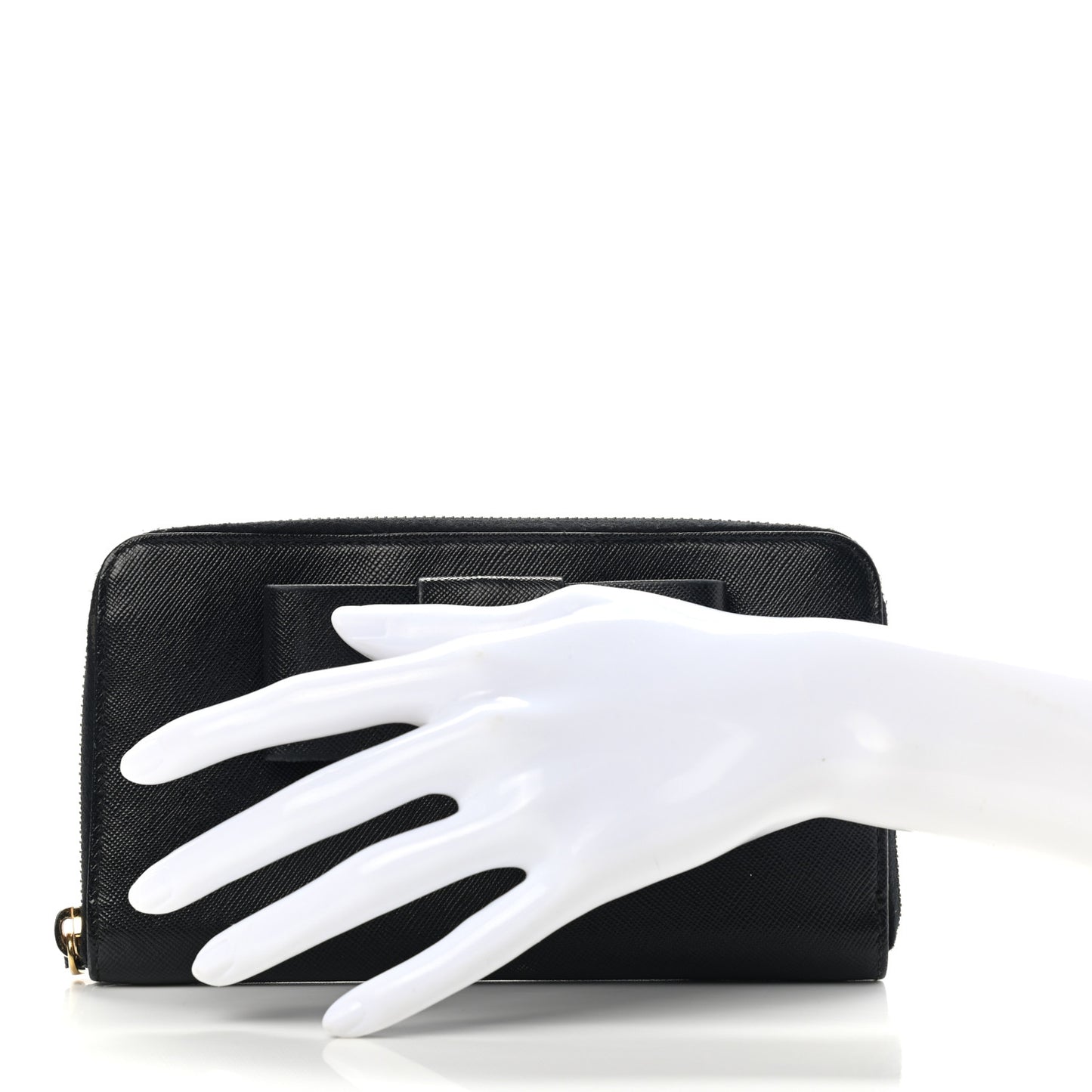 Saffiano Fiocco Bow Zip Around Wallet Black