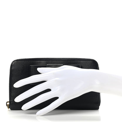 Prada Saffiano Fiocco Bow Zip Around Wallet Black 2 of 17