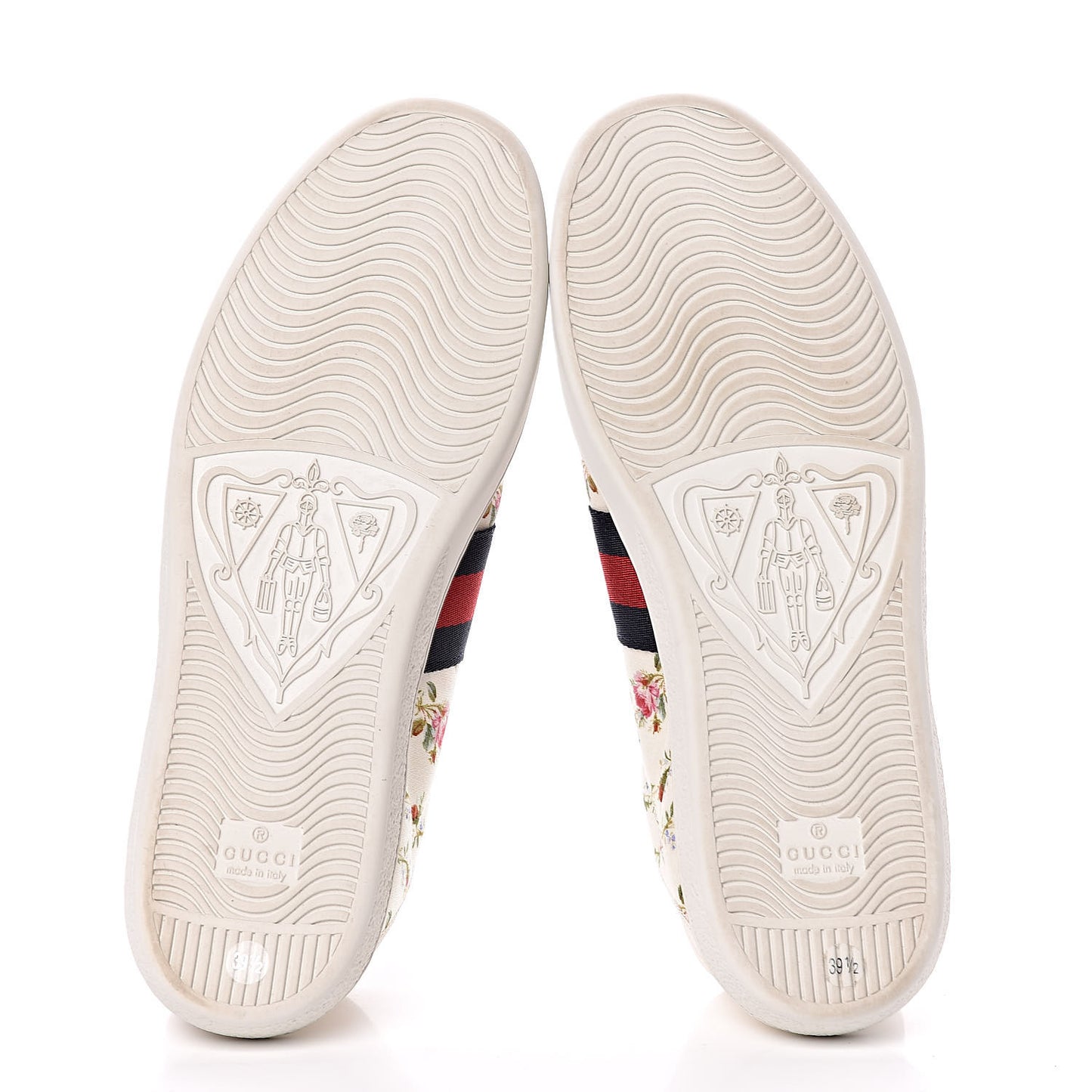 Calfskin Web Rose Print Bee Embroidered Womens Ace Sneakers 39.5 White