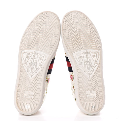 Gucci Calfskin Web Rose Print Bee Embroidered Womens Ace Sneakers 39.5 White 5 of 10