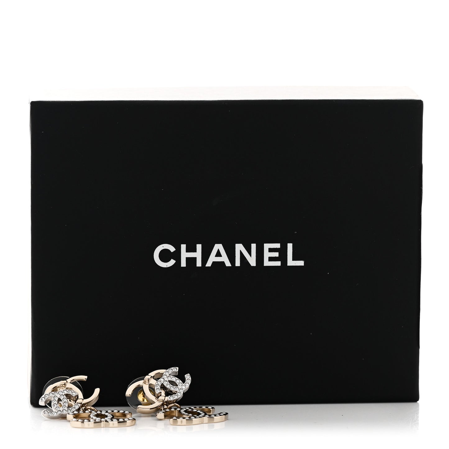 Crystal Pearl Double CC Drop Earrings Gold Silver