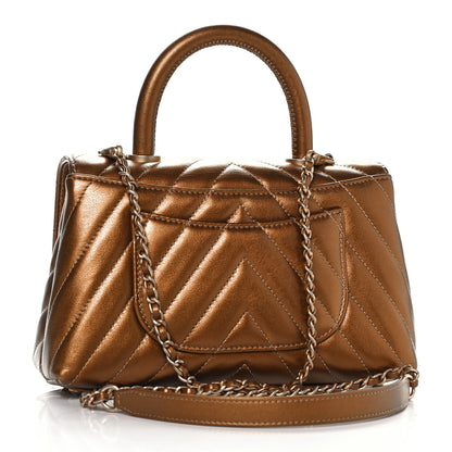 Chanel Metallic Calfskin Chevron Quilted Mini Coco Handle Flap Gold 3 of 12