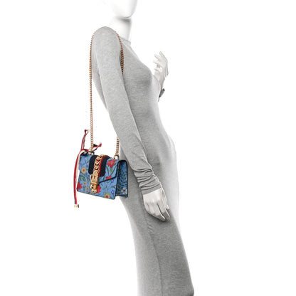 Gucci Shangai Calfskin Web New Flora Mini Sylvie Chain Shoulder Bag Azure 2 of 11
