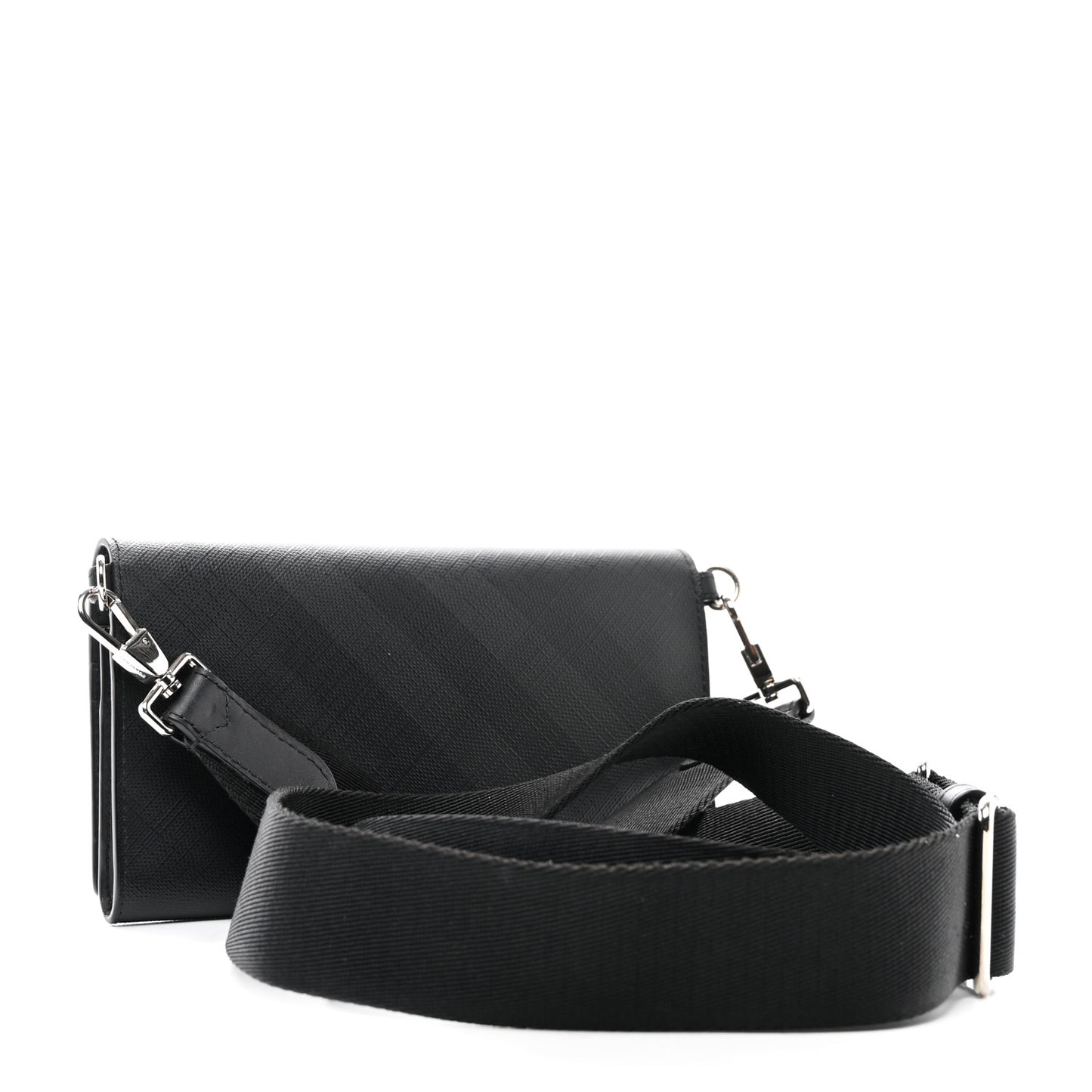 London Check Wallet with Detachable Strap Charcoal