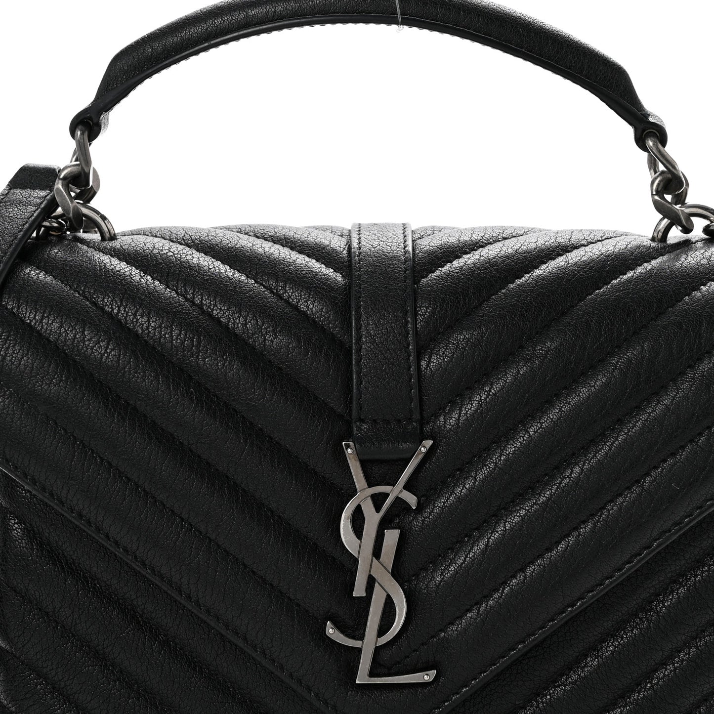 Sheepskin Matelasse Chevron Monogram Medium College Bag Black