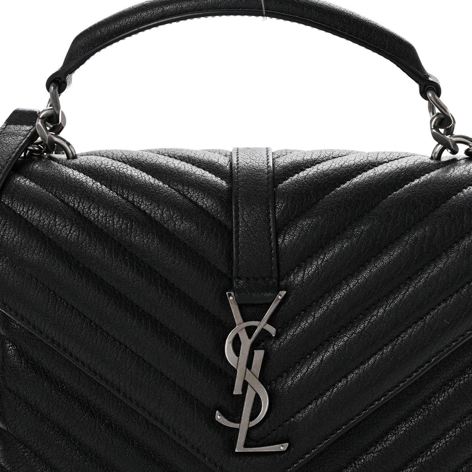 Saint Laurent Sheepskin Matelasse Chevron Monogram Medium College Bag Black 8 of 14