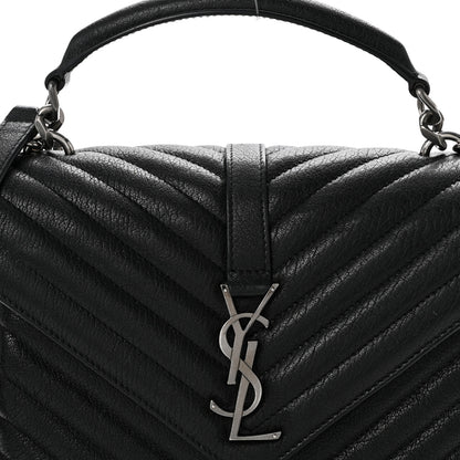 Saint Laurent Sheepskin Matelasse Chevron Monogram Medium College Bag Black 8 of 14