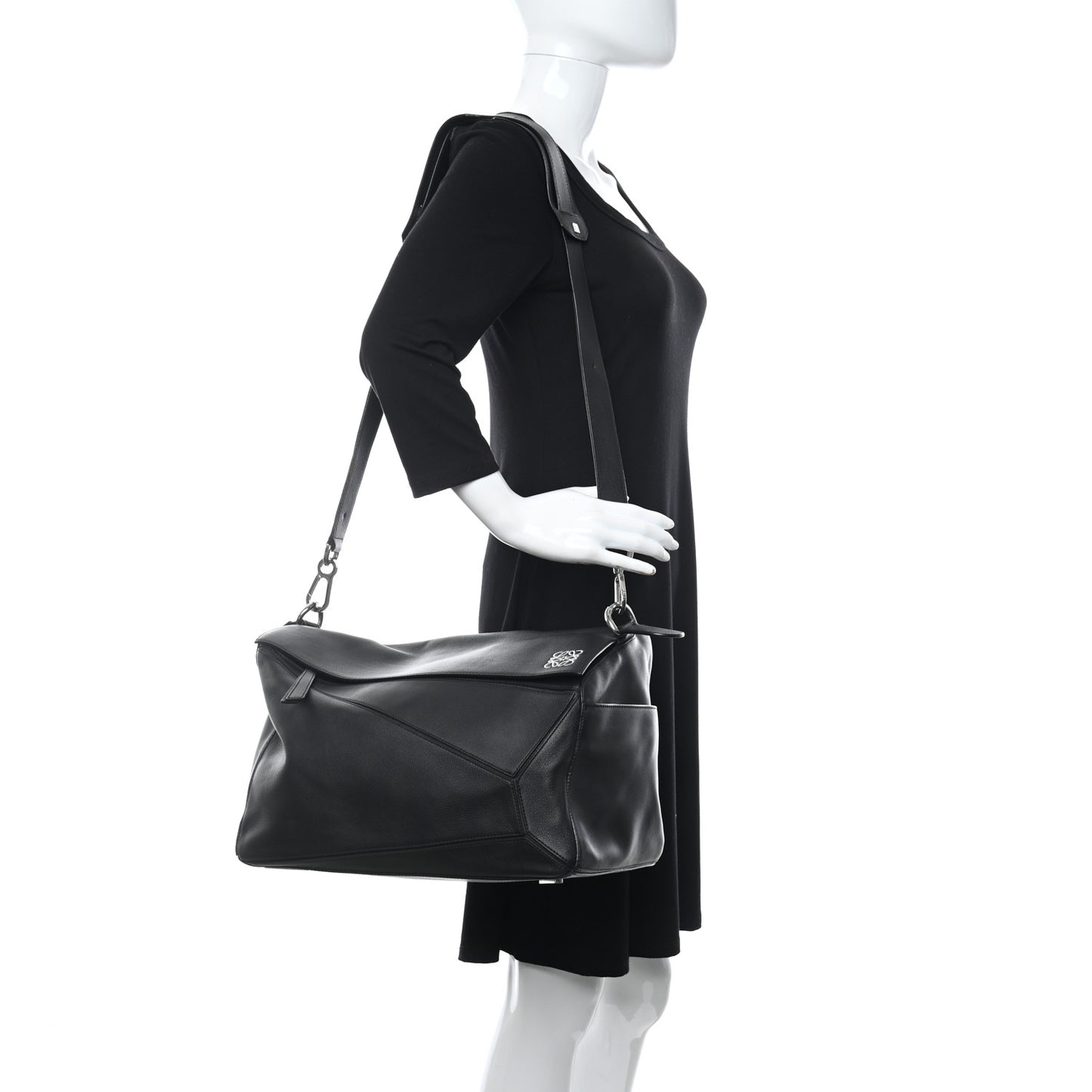 Calfskin XL Zipper Puzzle Bag Black