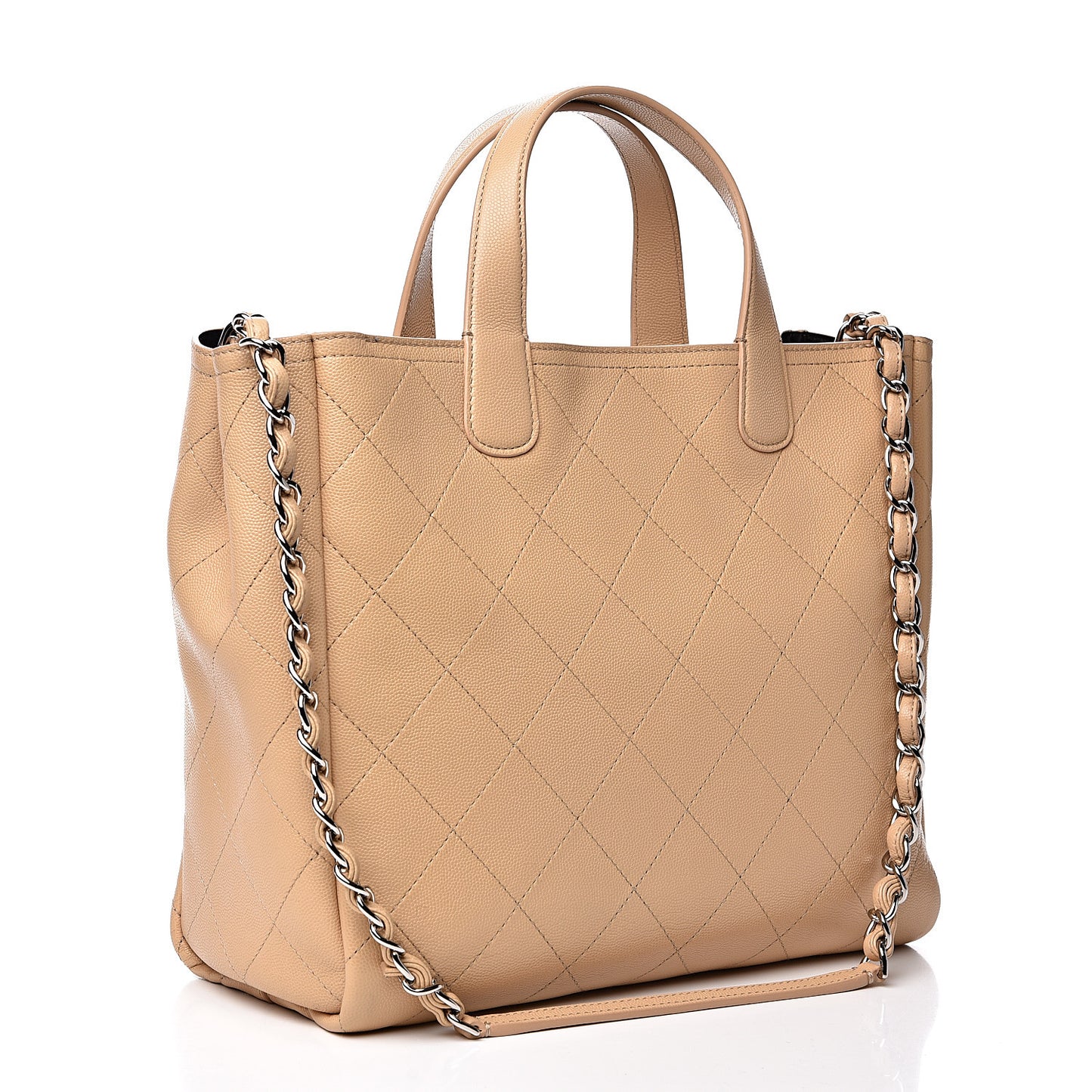 Caviar Stitched Small Shopping Tote Beige