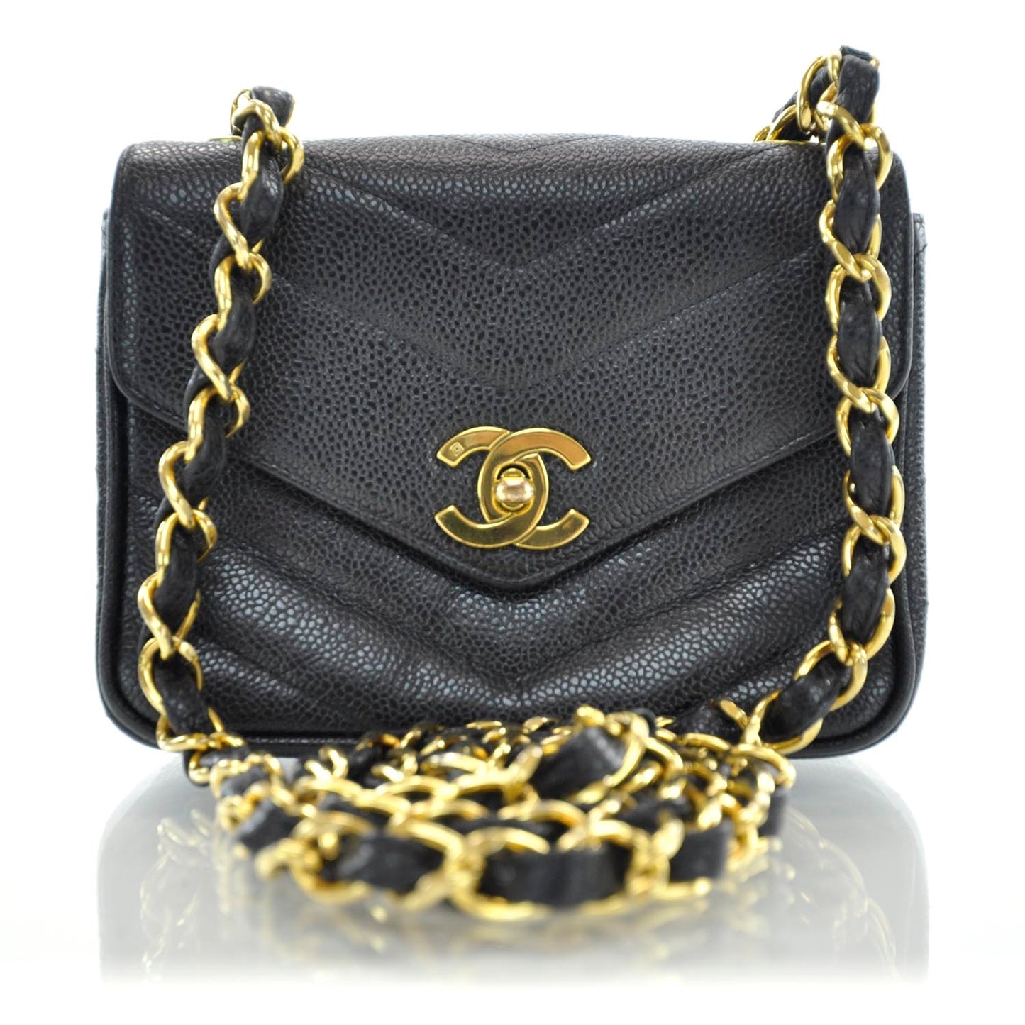 Caviar Chevron Mini Flap Black
