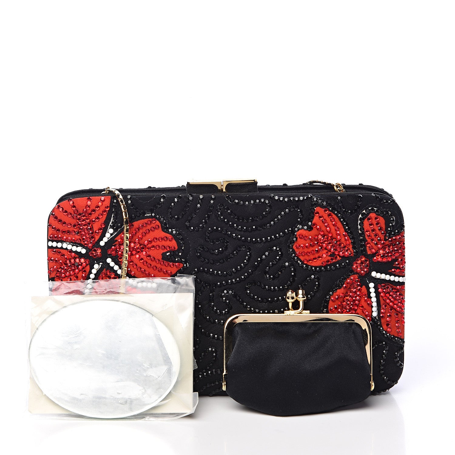 Judith Leiber Fabric Crystal Flower Clutch Black 3 of 17