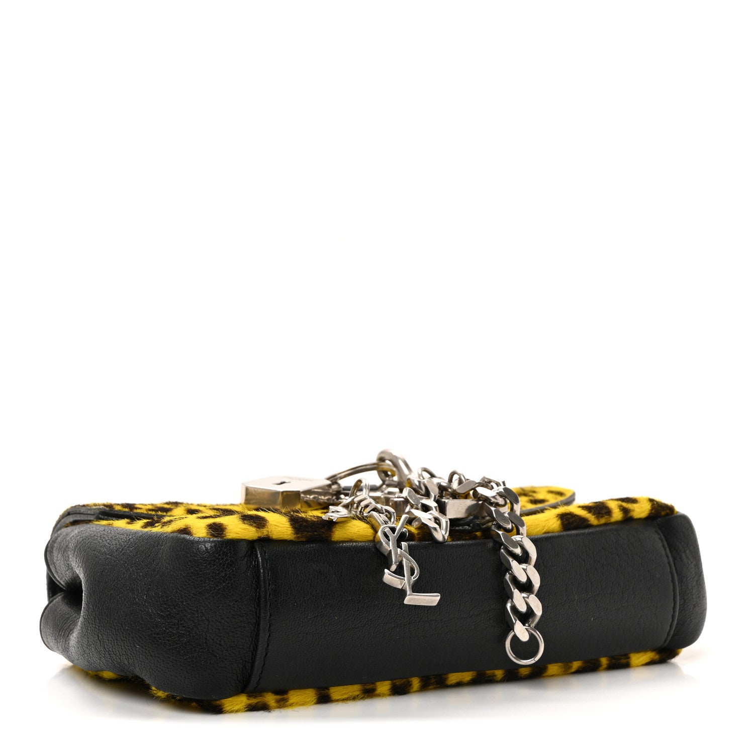 Saint Laurent Pony Hair Calfskin Monogram Leopard Print Baby Punk Chain Bag Yellow 4 of 9
