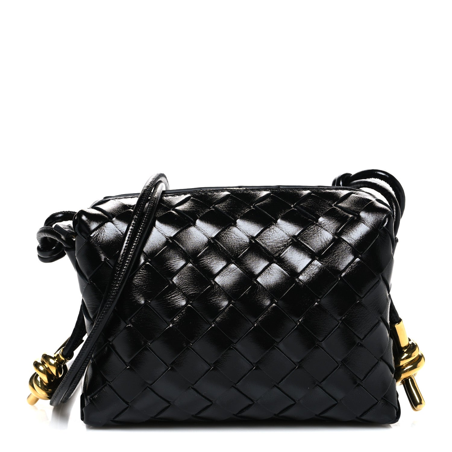 Bottega Veneta Polished Nappa Intrecciato Metallic Knot Mini Loop Camera Bag Black 1 of 9