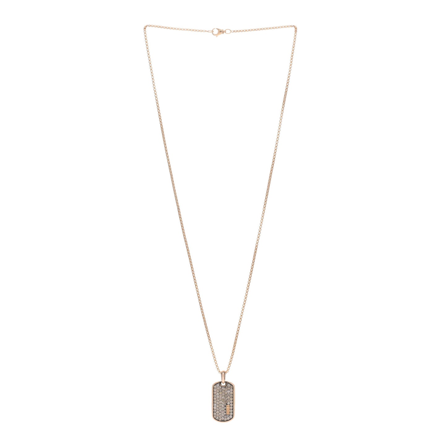18K Rose Gold Cognac Diamond Dog Tag Pave Pendant Necklace