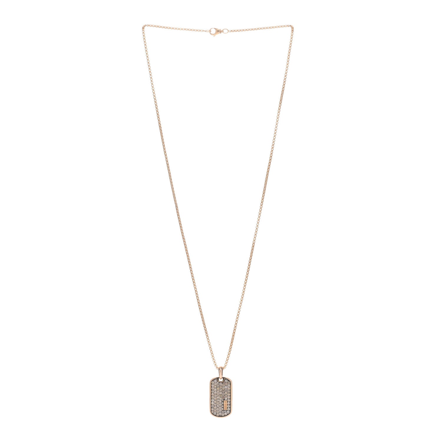 David Yurman 18K Rose Gold Cognac Diamond Dog Tag Pave Pendant Necklace 2 of 6