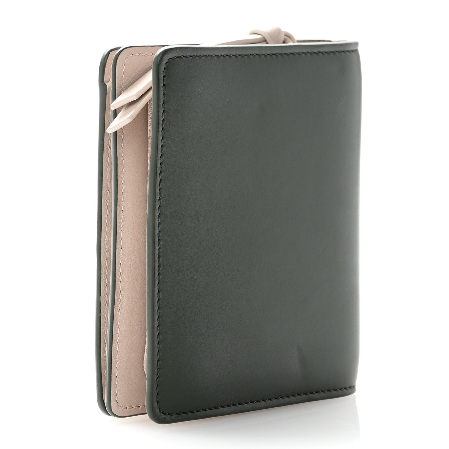 X SUNA FUJITA Satin Calfskin Panda Compact Zip Wallet Bottle Green