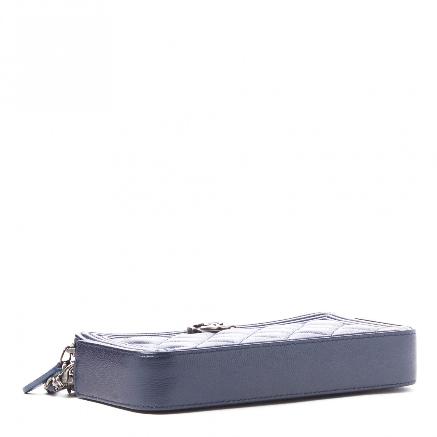 Chanel Metallic Caviar Quilted Small Boy Clutch With Chain Navy 3 of 11