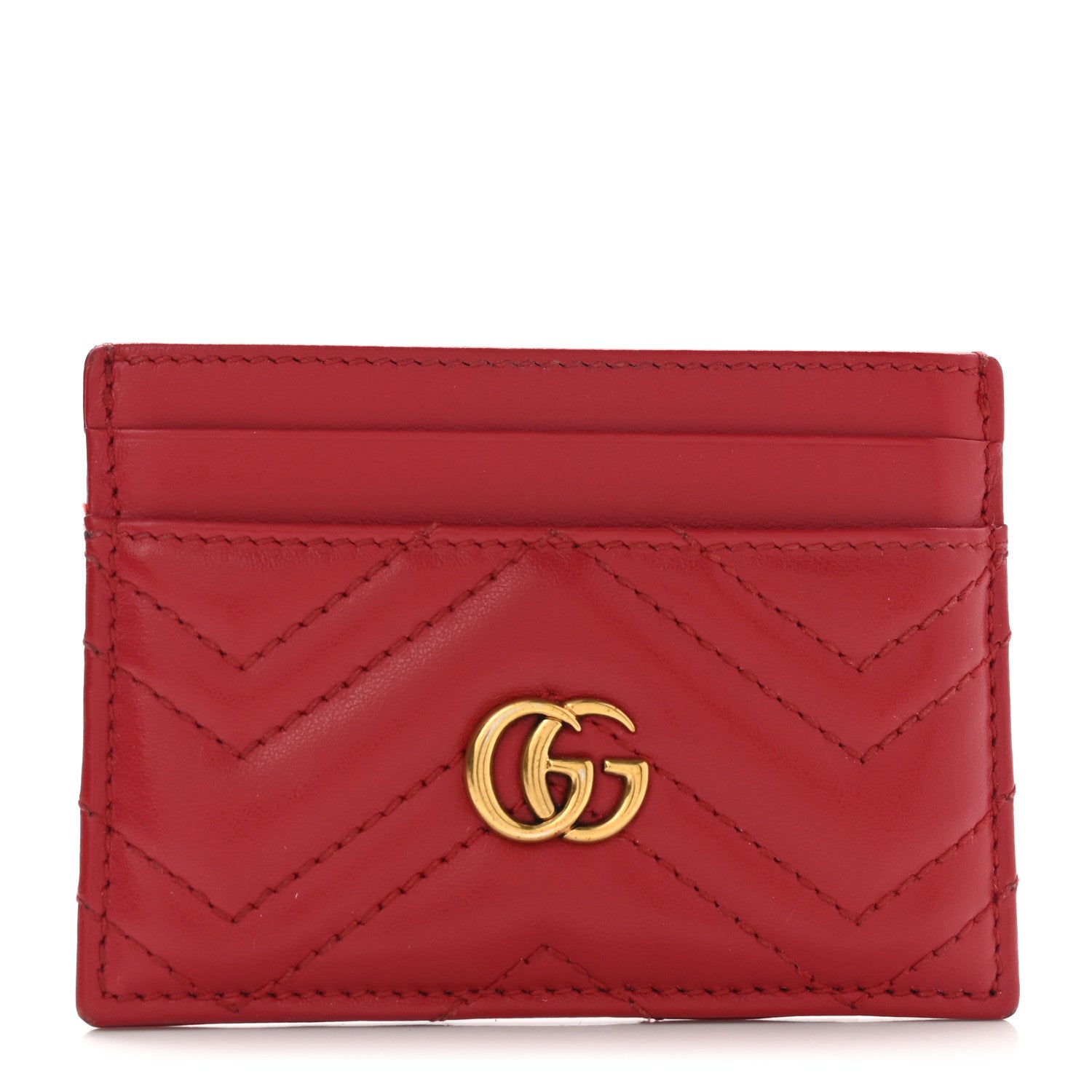 Gucci Calfskin Matelasse GG Marmont Card Holder Hibiscus Red 1 of 7