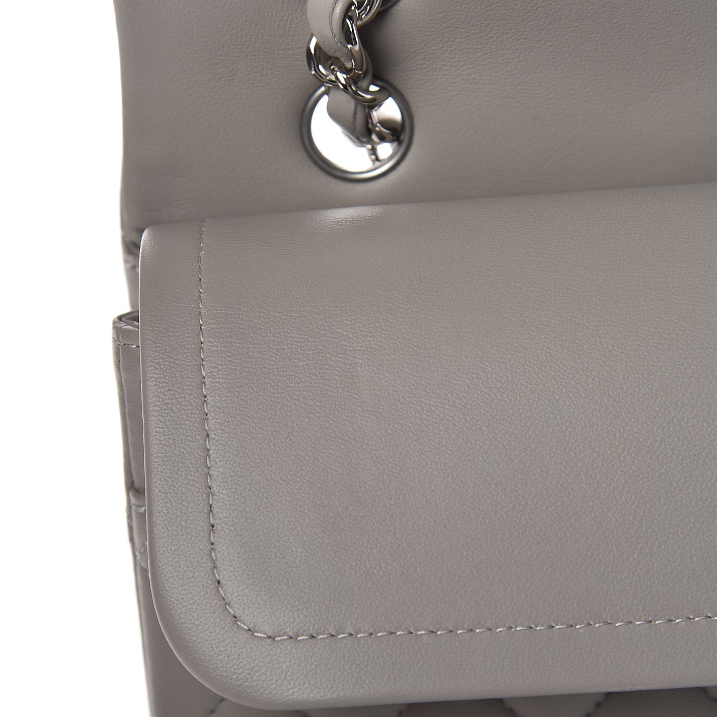 Lambskin Quilted Medium Double Flap Grey