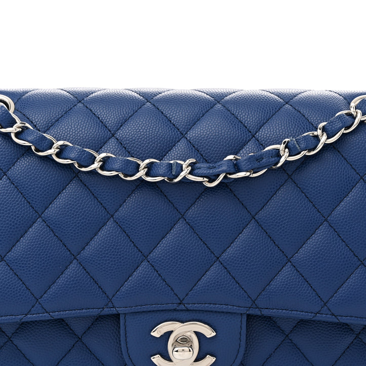 Caviar Quilted Medium Double Flap Blue