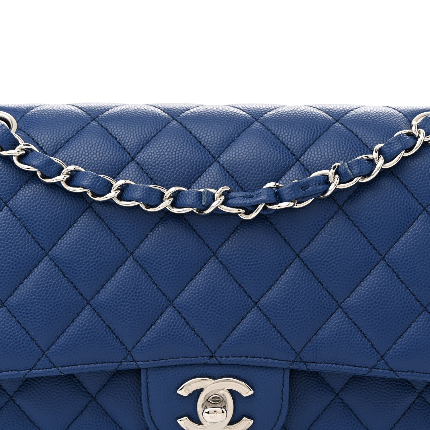 Chanel Caviar Quilted Medium Double Flap Blue 8 of 10