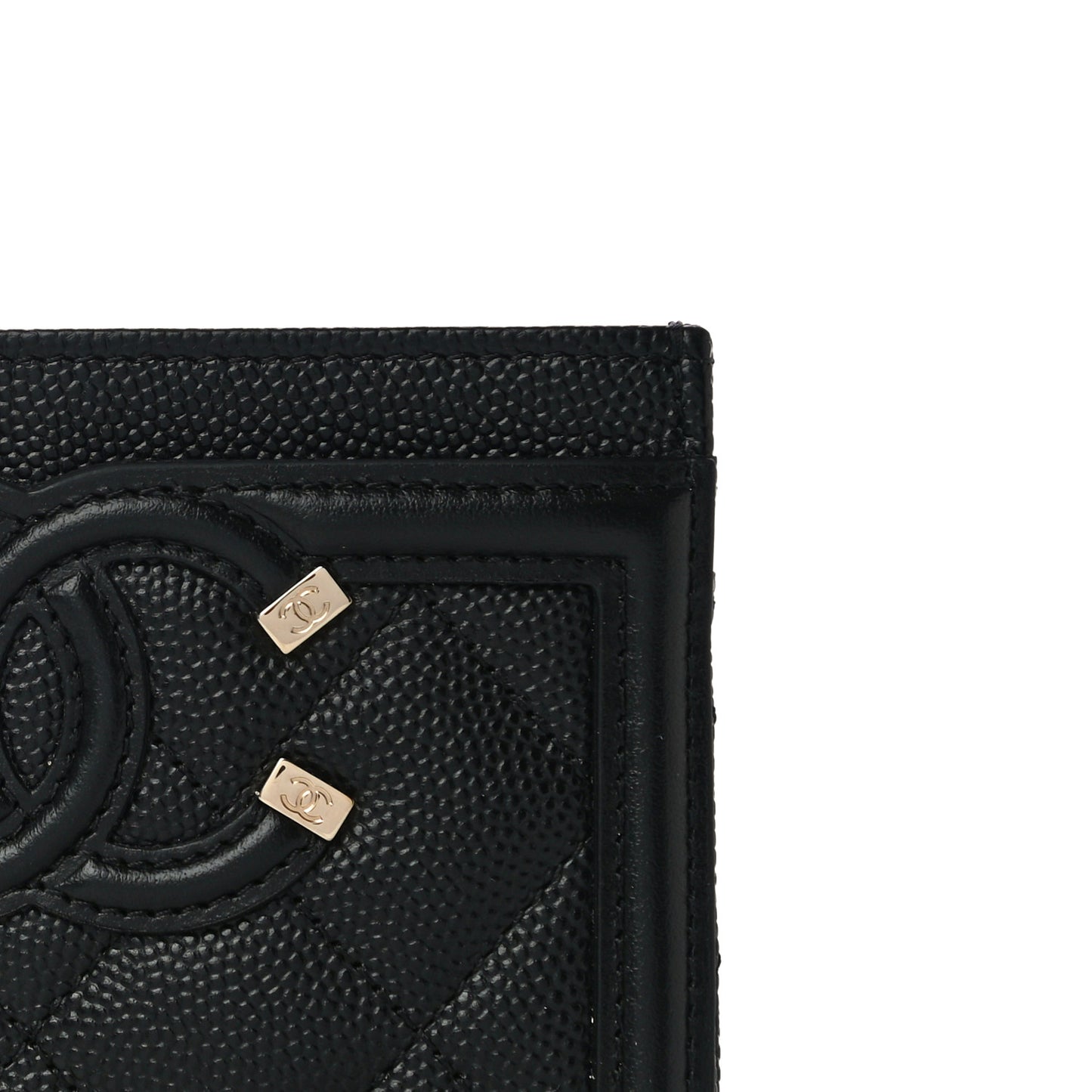 Caviar Quilted Filigree Card Holder Black
