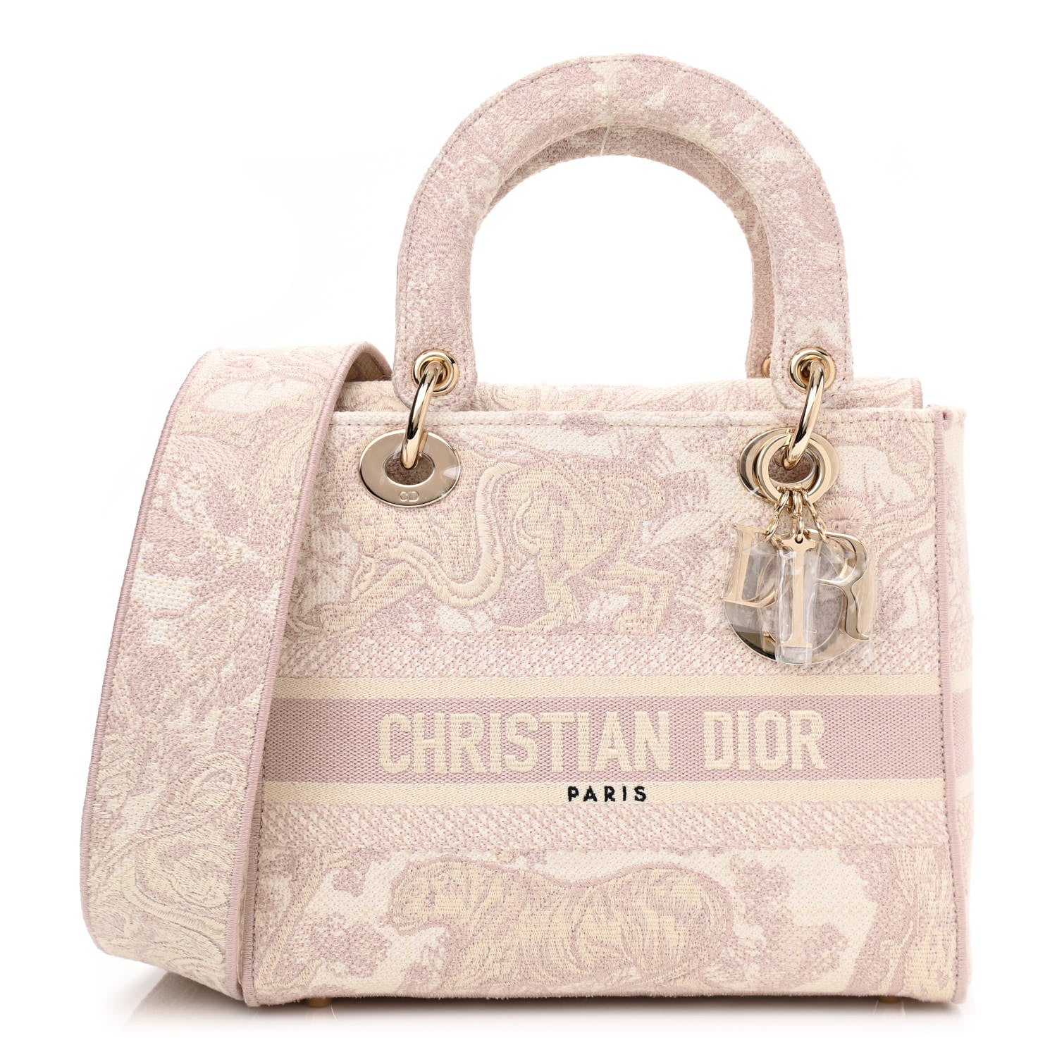 Christian Dior Canvas Toile De Jouy Embroidered Medium Lady D-Lite Rose 1 of 10