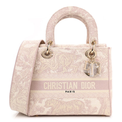 Christian Dior Canvas Toile De Jouy Embroidered Medium Lady D-Lite Rose 1 of 10