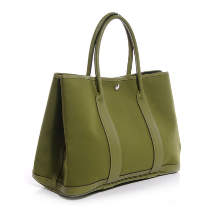 Hermes Toile Leather Garden Party MM Tote Vert Anis Green 3 of 6