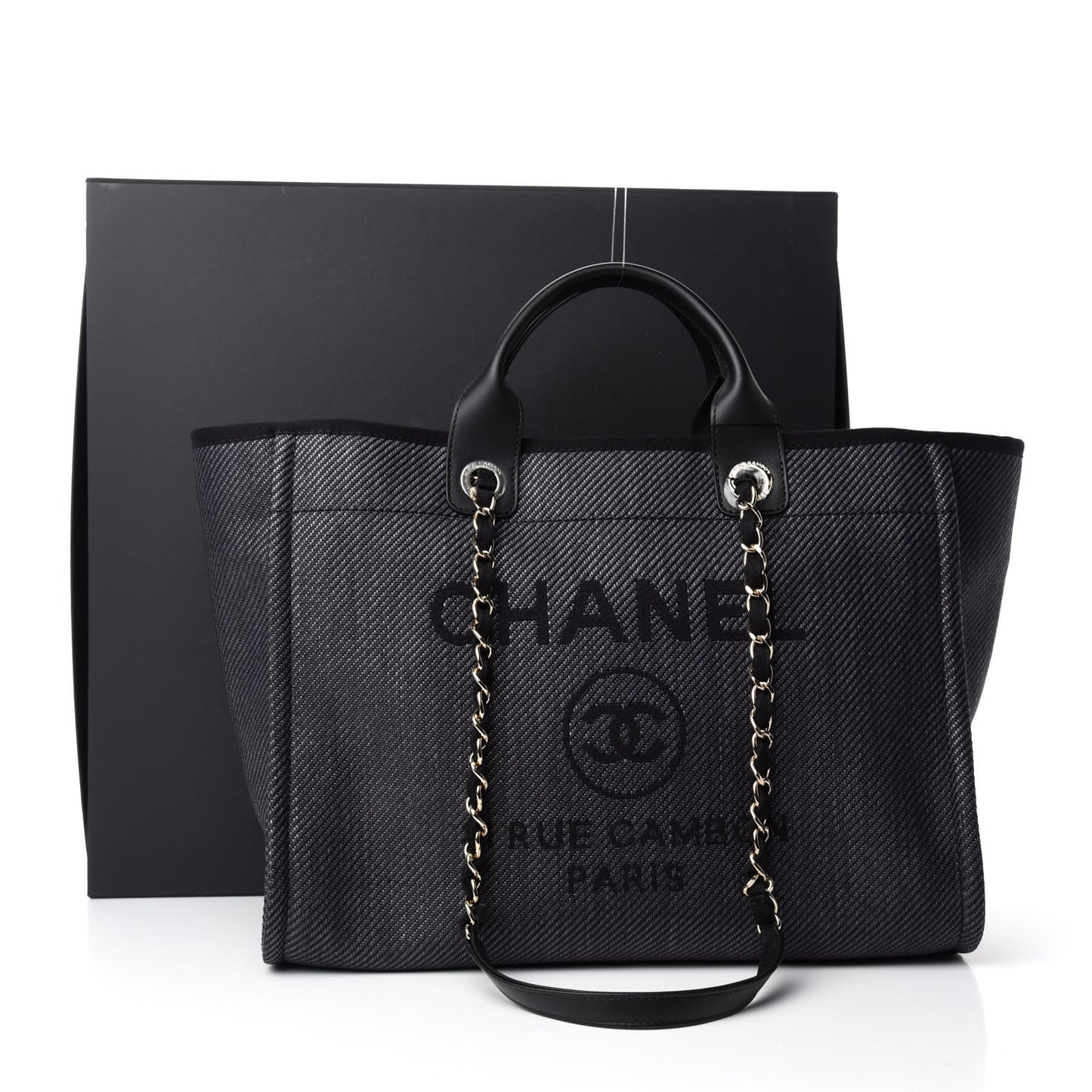 Mixed Fibers Calfskin Medium Deauville Tote Black