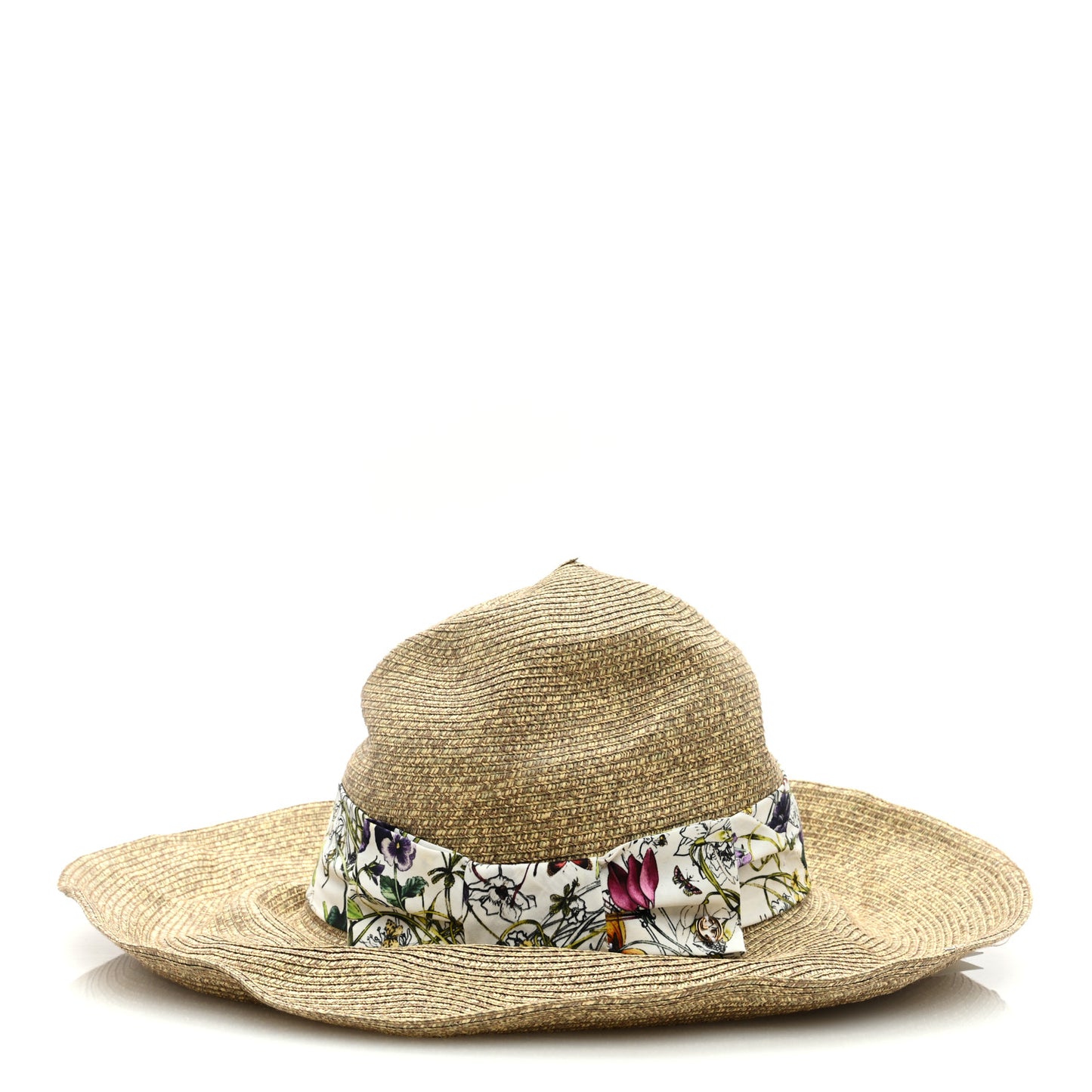 Woven Paper Yarn Floral Hat XL Beige White Multicolor